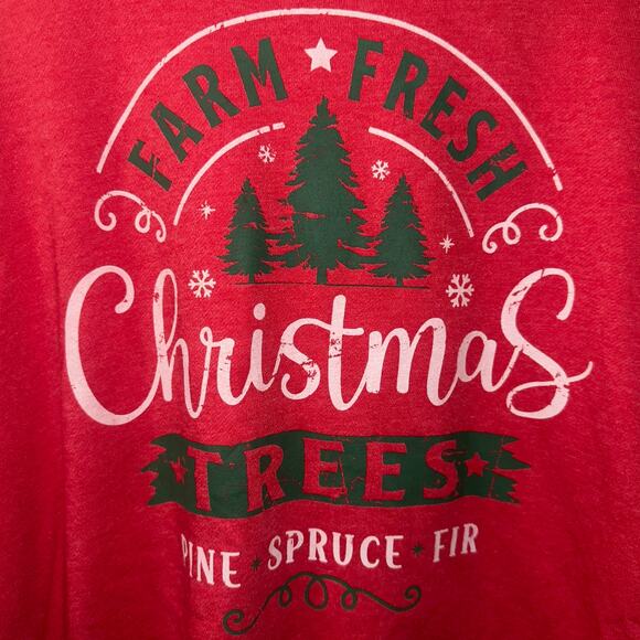Holiday Time Red Farm Fresh Christmas Trees Sweatshirt - Size Large (12-14) - Picture 3 of 5